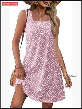 Square Neck Tank Dress with Pockets, Loose Swing Sundress